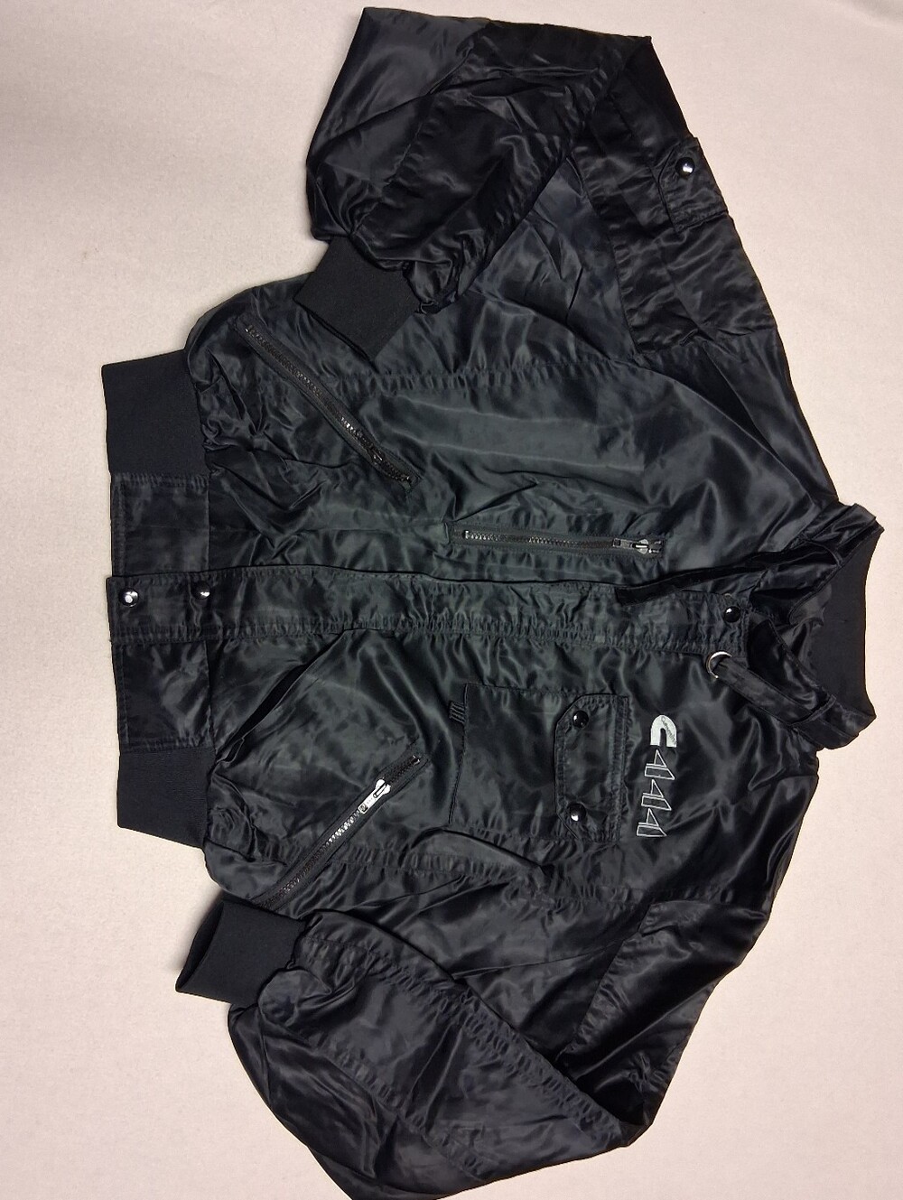 Astro Black Satin Bomber Jacket with 441 Chest Detail